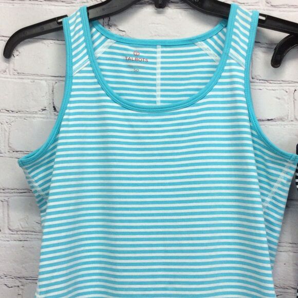 Talbots Athletic Tank Tops Women's Size S Petite Aqua/White Navy/White Striped 2 - Picture 2 of 12